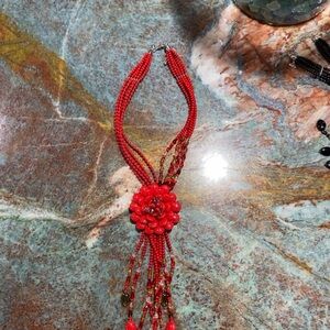 Elegant Red Beaded Necklace